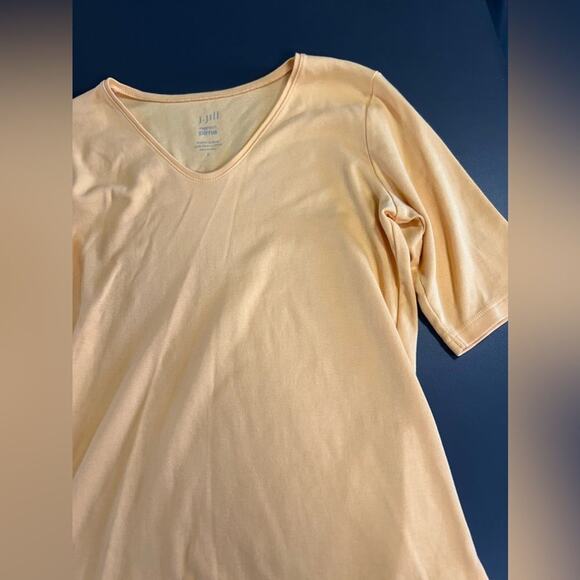 J. Jill Perfect Pima V-neck Elbow Sleeve Tee, Yellow, Sz Small - Picture 3 of 9